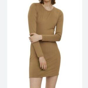 Vero Moda Long Sleeve Cut Out Back Mini Dress Womens Large Gold New Stretch